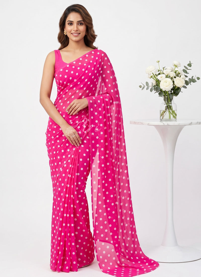 Lovely Printed Georgette Saree in Polka Dots Design