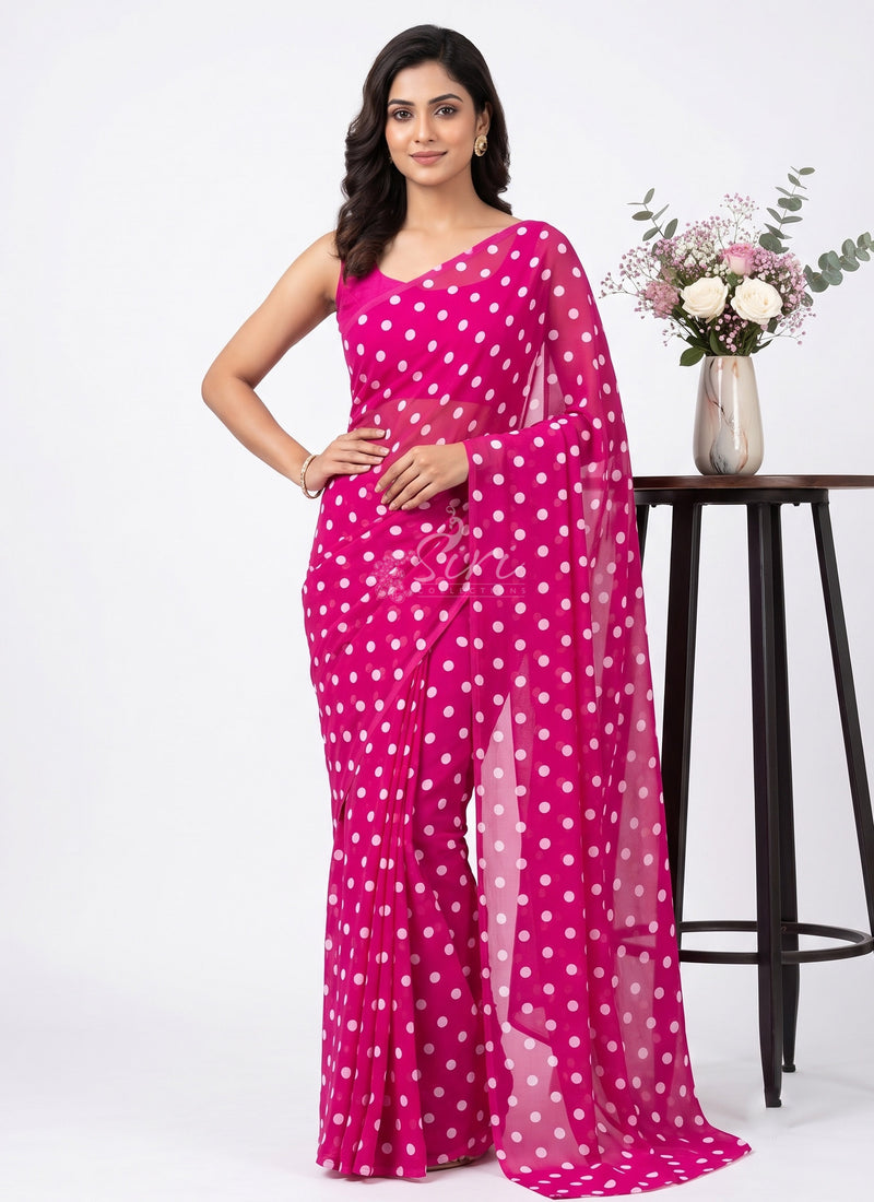Lovely Printed Georgette Saree in Polka Dots Design