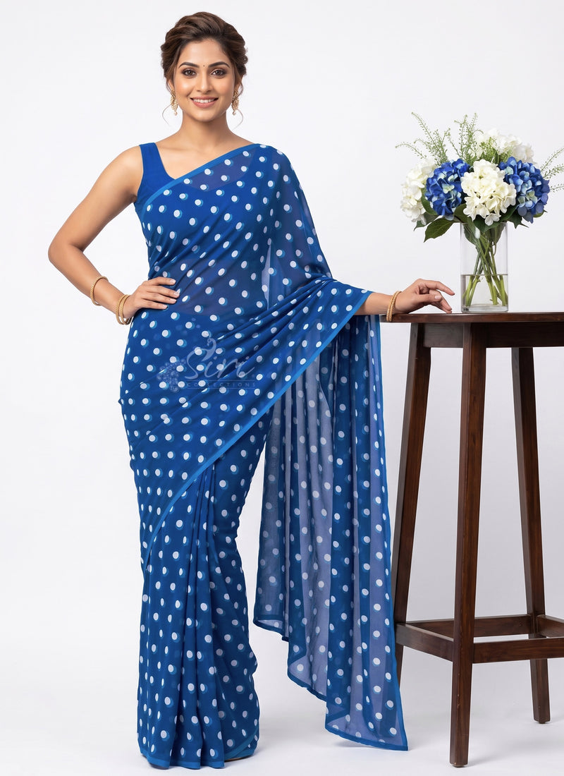 Lovely Printed Georgette Saree in Polka Dots Design