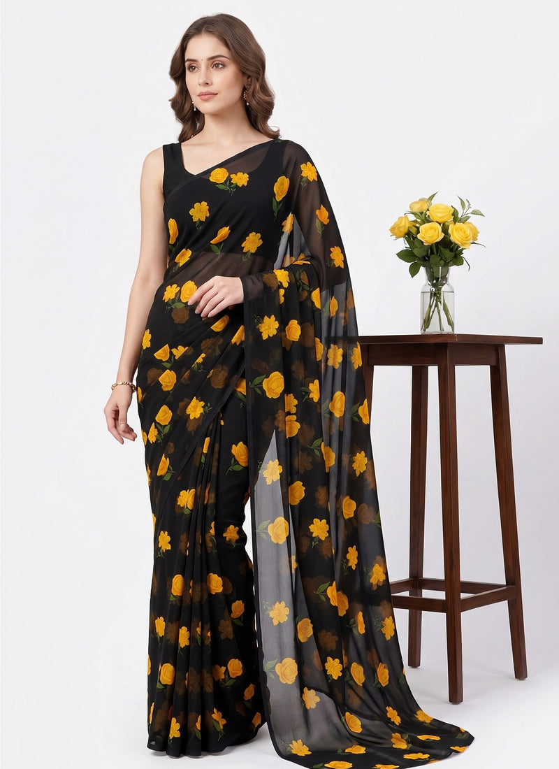 Siri Sarees Floral Print Georgette Saree Without Blouse