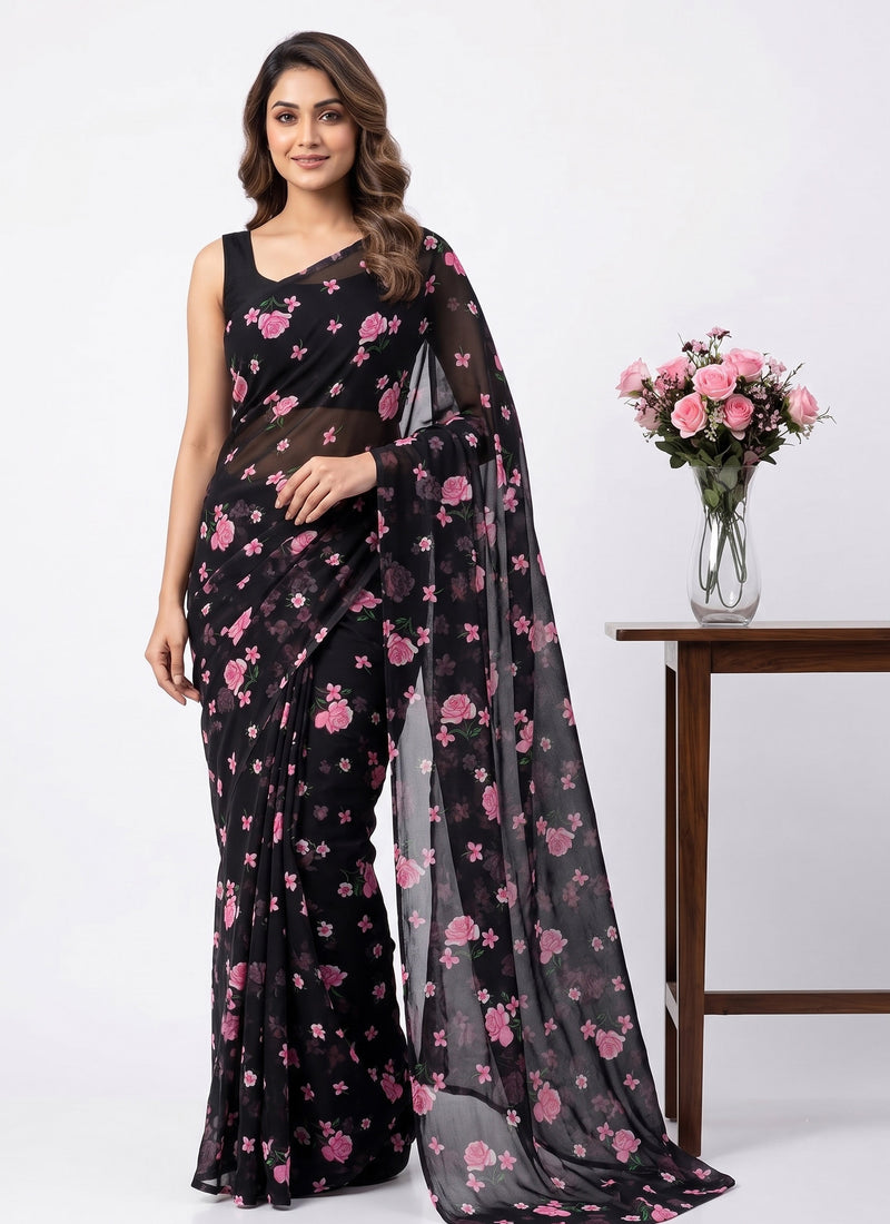 Siri Sarees Floral Print Georgette Saree Without Blouse