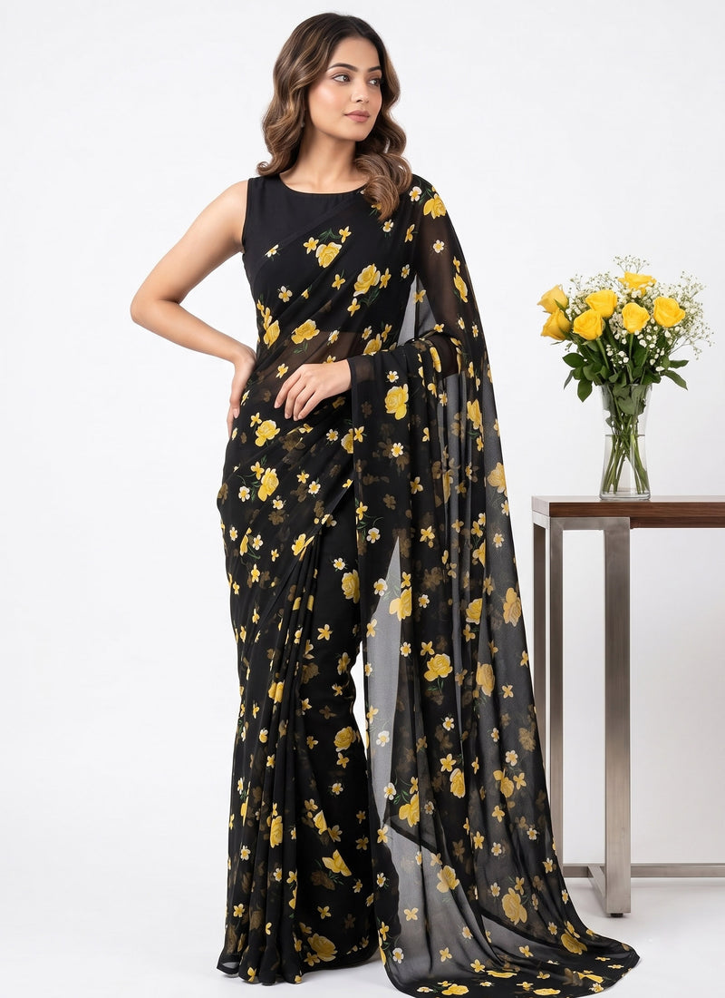 Siri Sarees Floral Print Georgette Saree Without Blouse