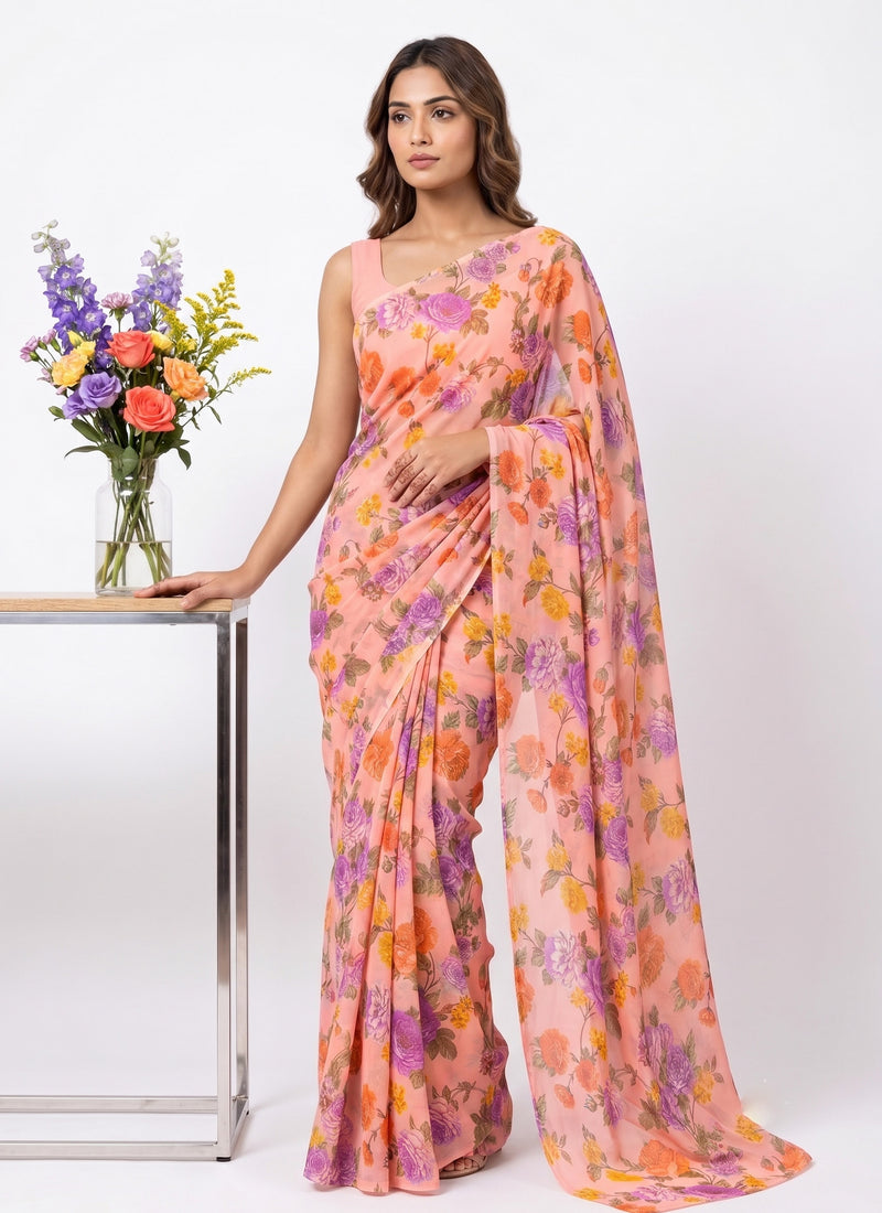 Siri Sarees Floral Print Georgette Saree Without Blouse