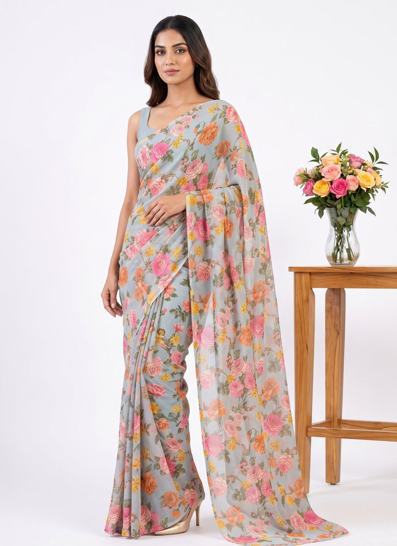 Siri Sarees Floral Print Georgette Saree Without Blouse