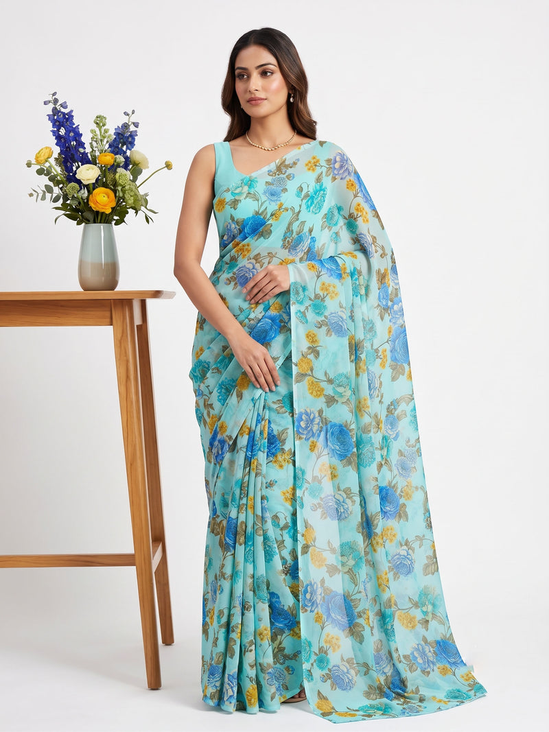 Siri Sarees Floral Print Georgette Saree Without Blouse