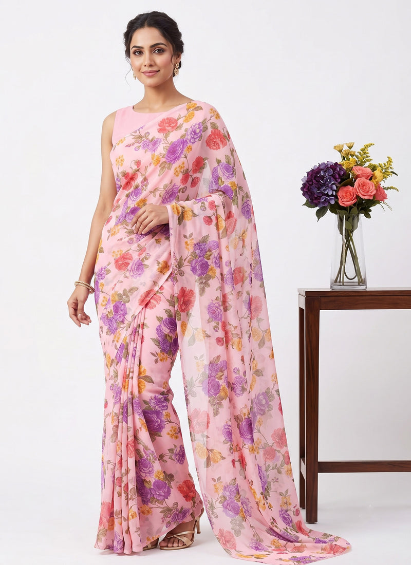 Siri Sarees Floral Print Georgette Saree Without Blouse