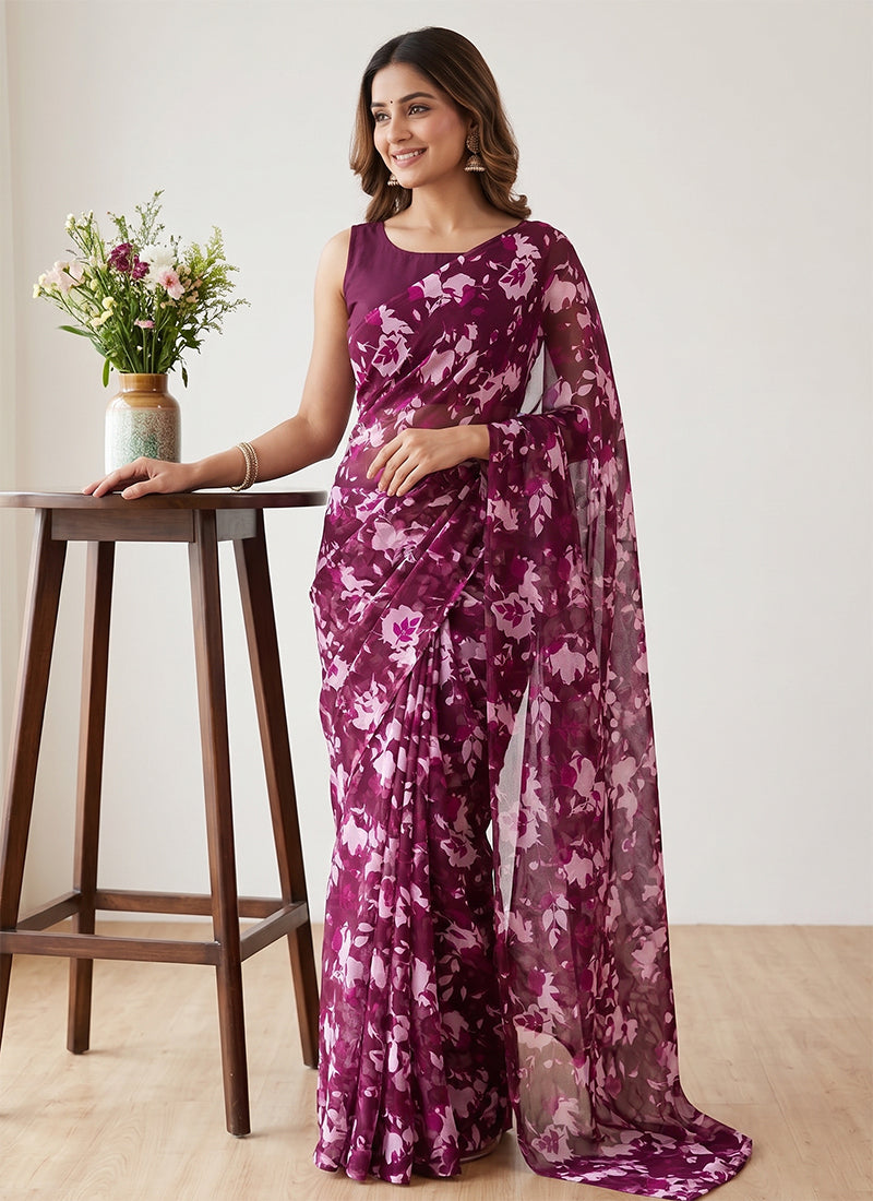 Siri Sarees Floral Print Daily Wear Georgette Saree Without Blouse