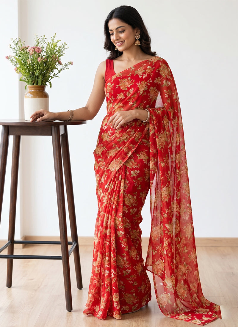 Siri Sarees Floral Print Daily Wear Georgette Saree Without Blouse