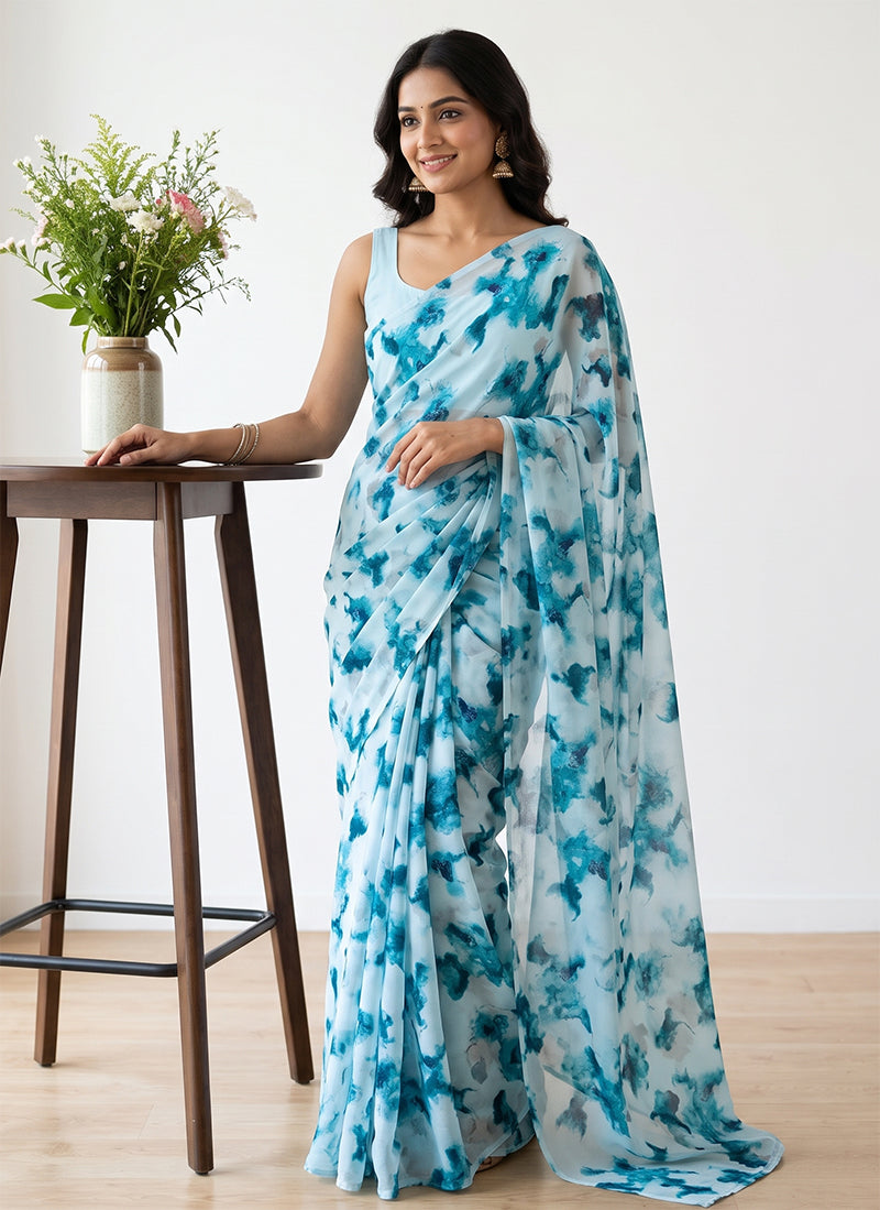 Siri Sarees Floral Print Daily Wear Georgette Saree Without Blouse
