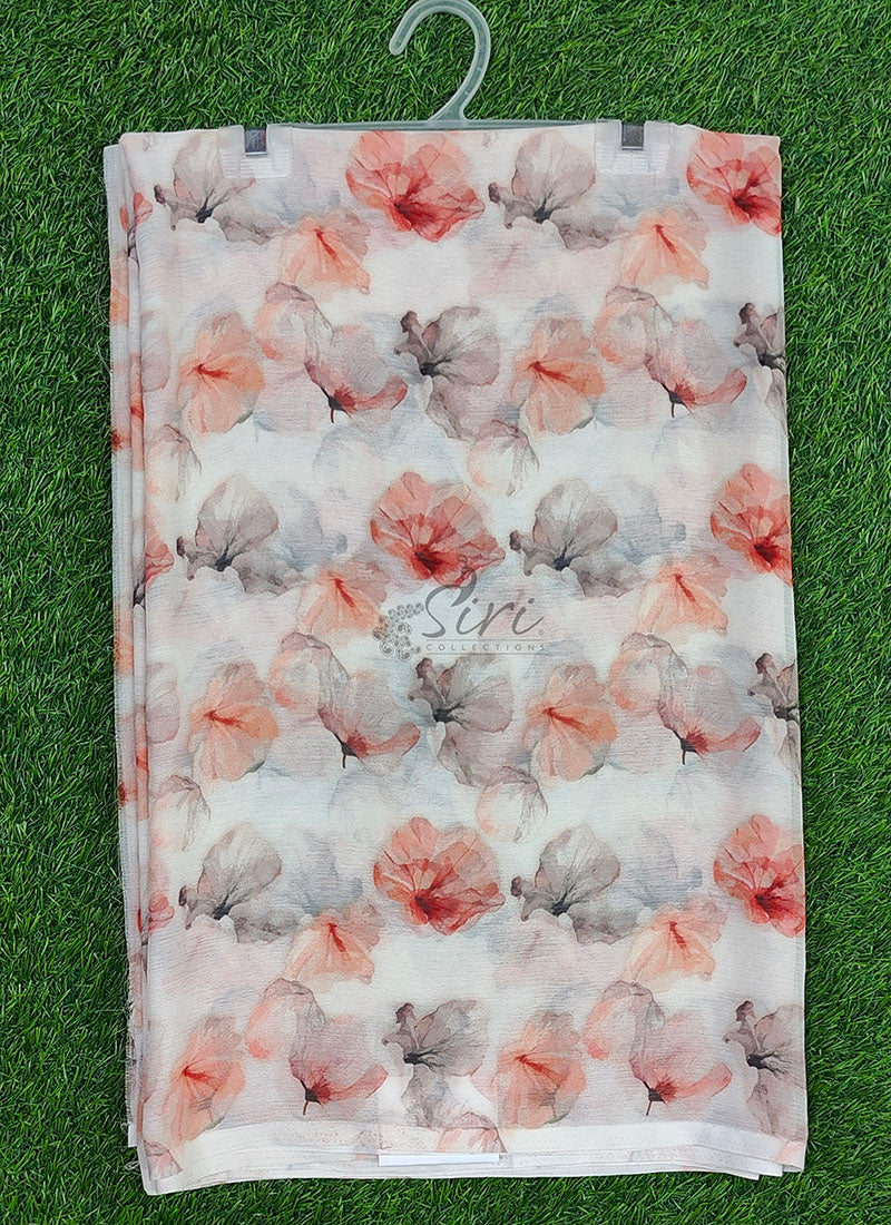 Lovely Digital Print Soft Off White Siri Chiffon Saree