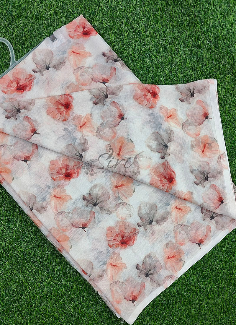 Lovely Digital Print Soft Off White Siri Chiffon Saree