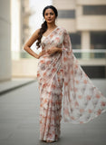 Lovely Digital Print Soft Off White Siri Chiffon Saree