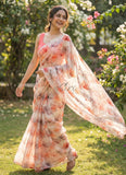 Lovely Digital Print Soft Off White Siri Chiffon Saree