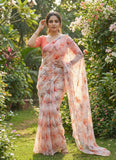 Lovely Digital Print Soft Off White Siri Chiffon Saree