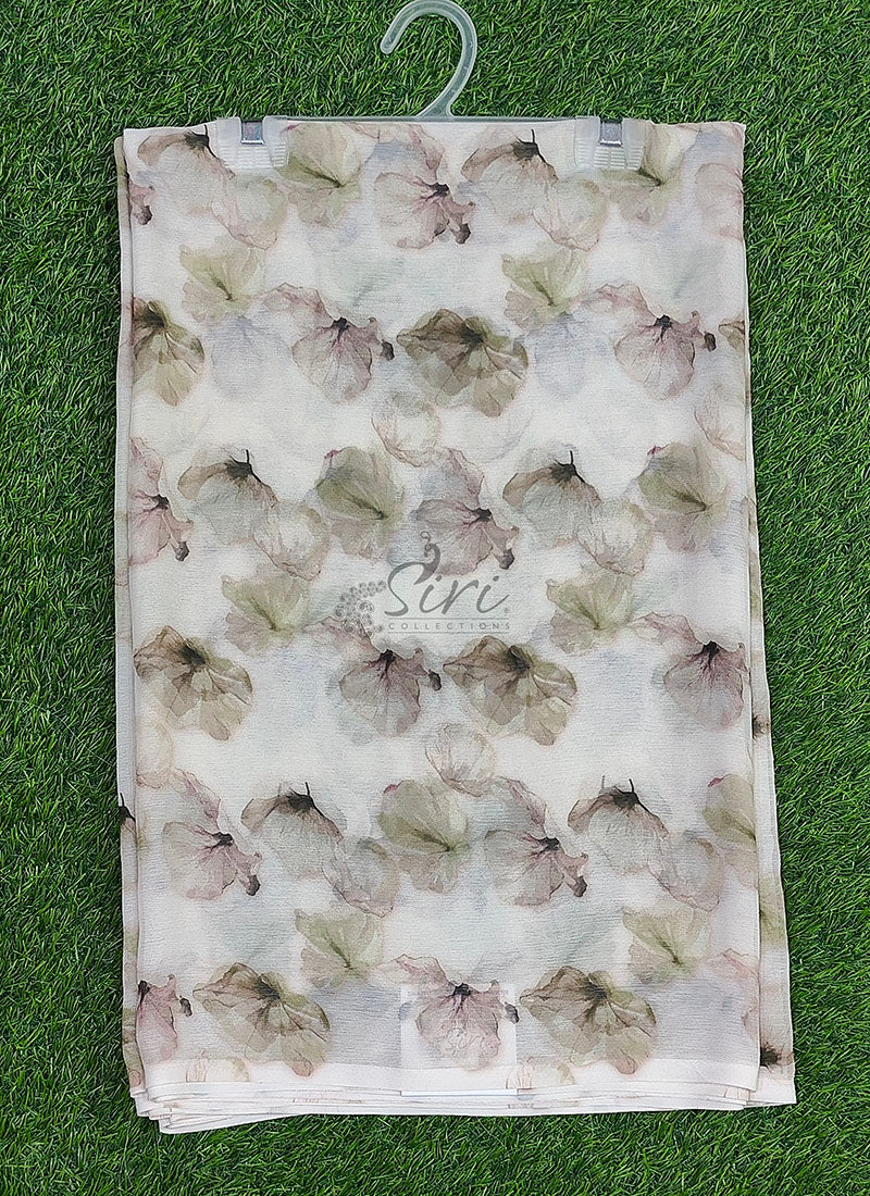 Lovely Digital Print Soft Off White Siri Chiffon Saree