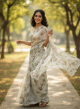 Lovely Digital Print Soft Off White Siri Chiffon Saree