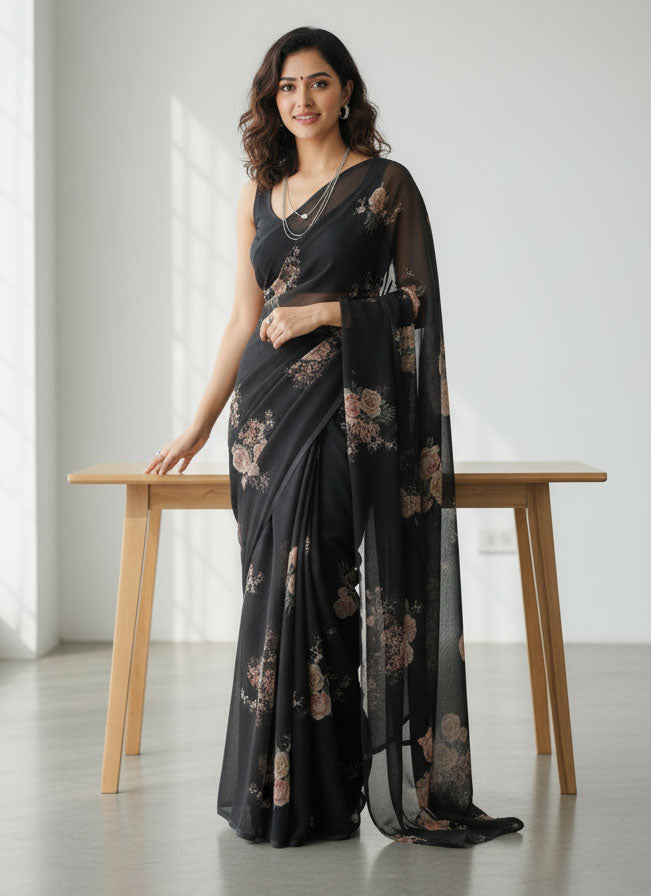 Siri Sarees Digital Print Soft Siri Chiffon Saree