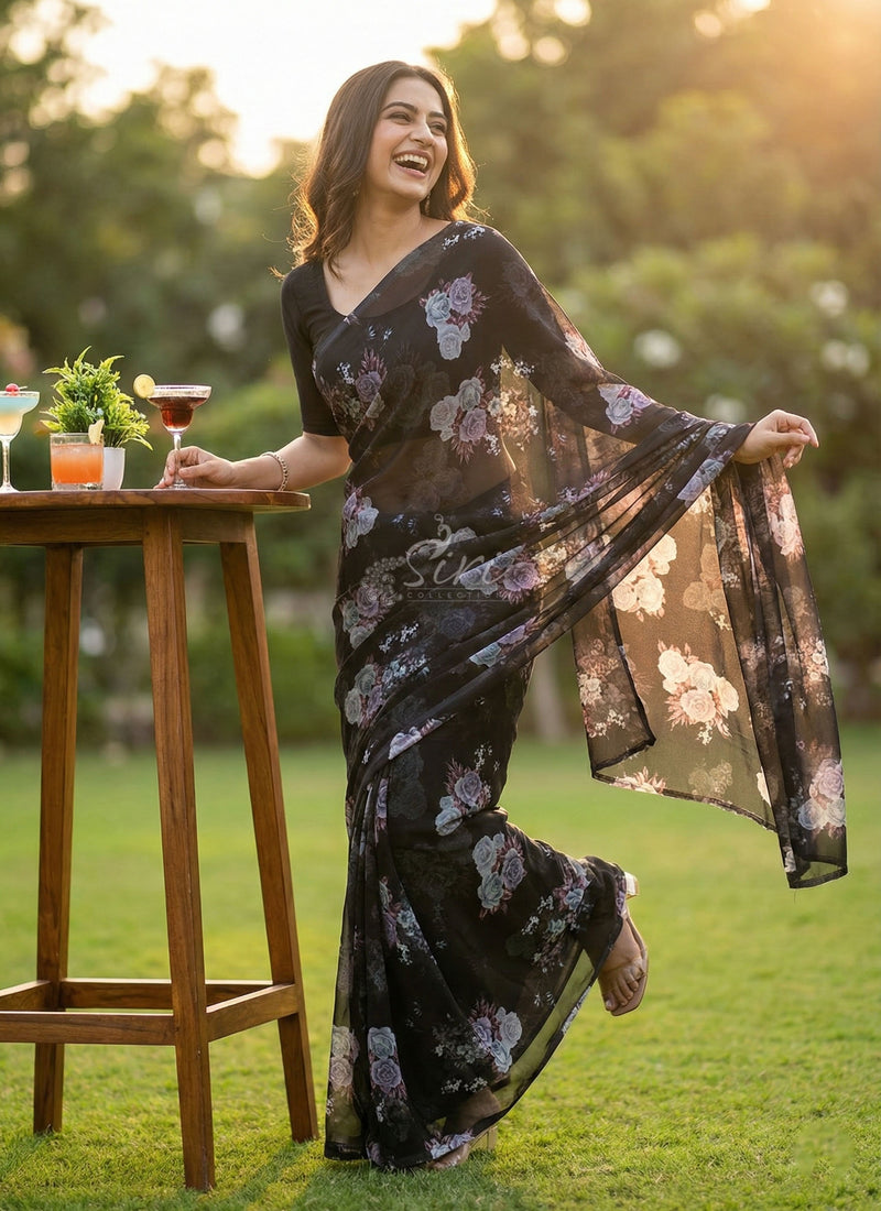 Siri Sarees Digital Print Soft Siri Chiffon Saree