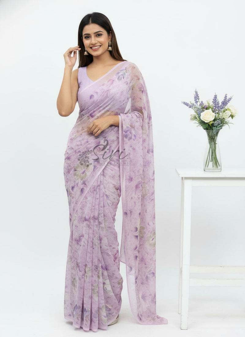 Beautiful Digital Print Soft Siri Chiffon Saree with Blouse