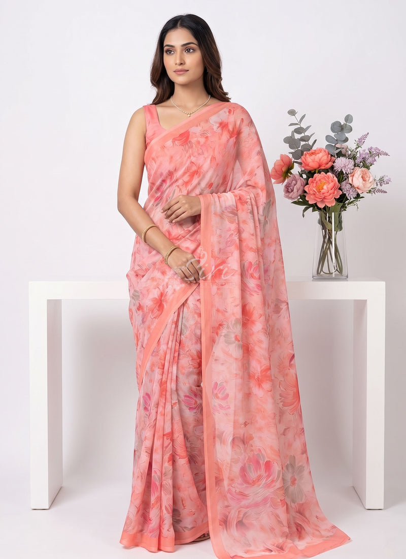 Beautiful Digital Print Soft Siri Chiffon Saree with Blouse