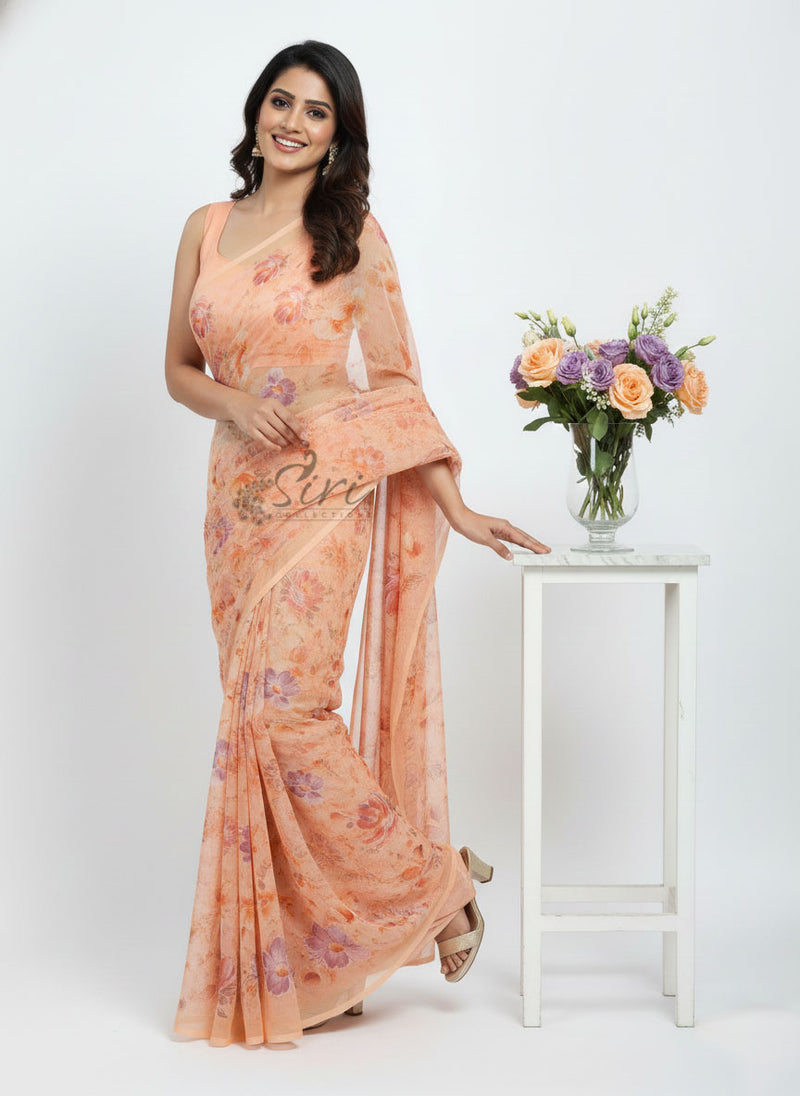 Beautiful Digital Print Soft Siri Chiffon Saree with Blouse