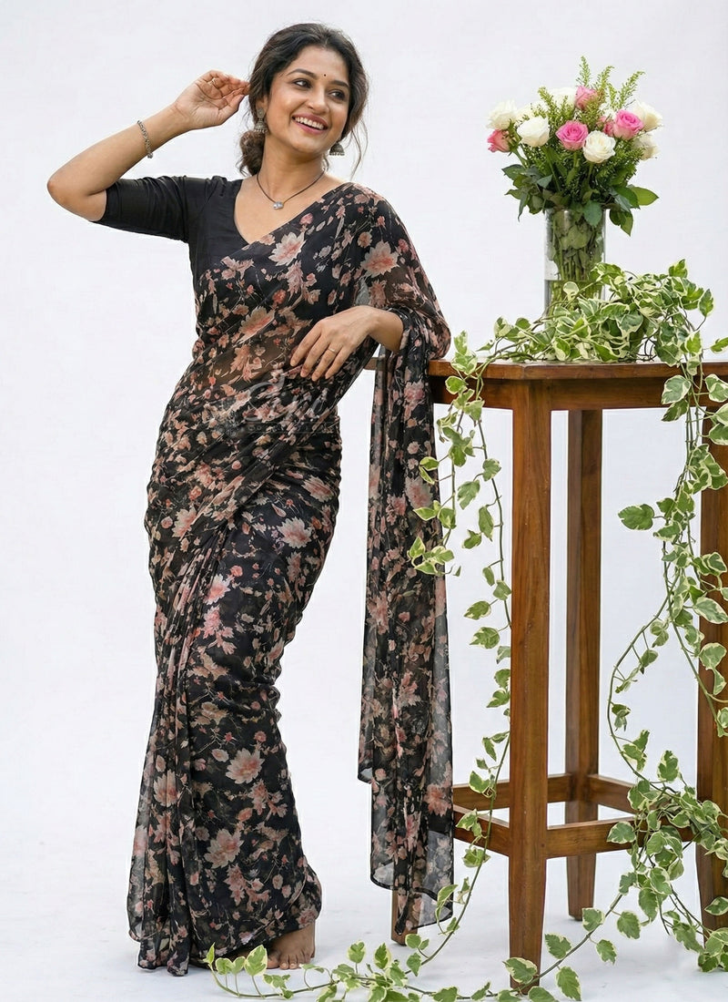 Siri Sarees Digital Print Soft Siri Chiffon Saree