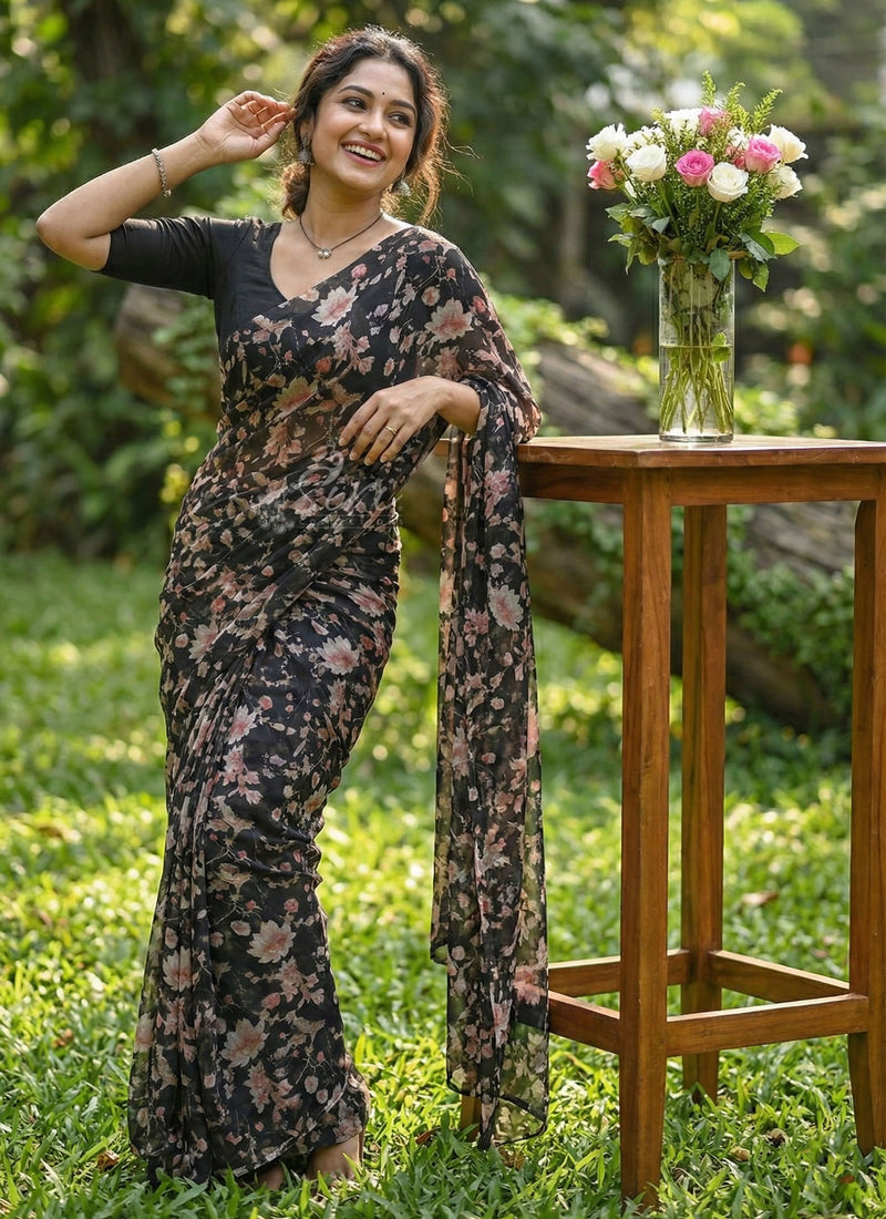 Siri Sarees Digital Print Soft Siri Chiffon Saree