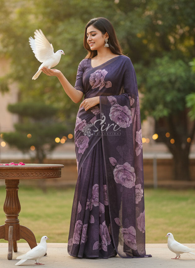 Siri Sarees Digital Print Soft Siri Chiffon Saree with Blouse