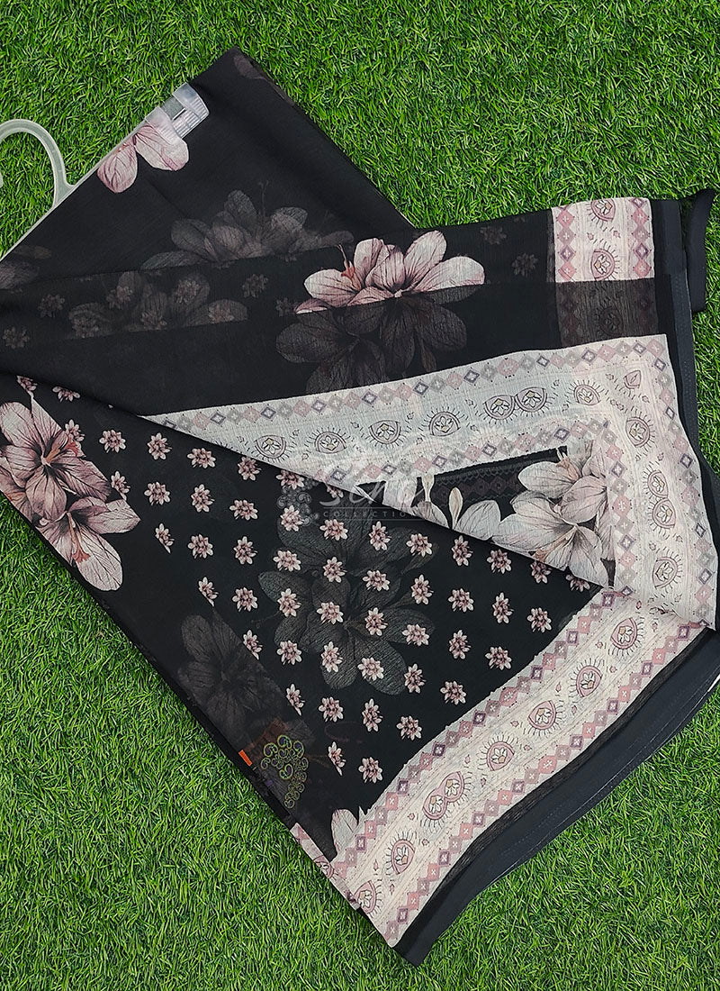Siri Sarees Digital Print Soft Siri Chiffon Saree with Blouse