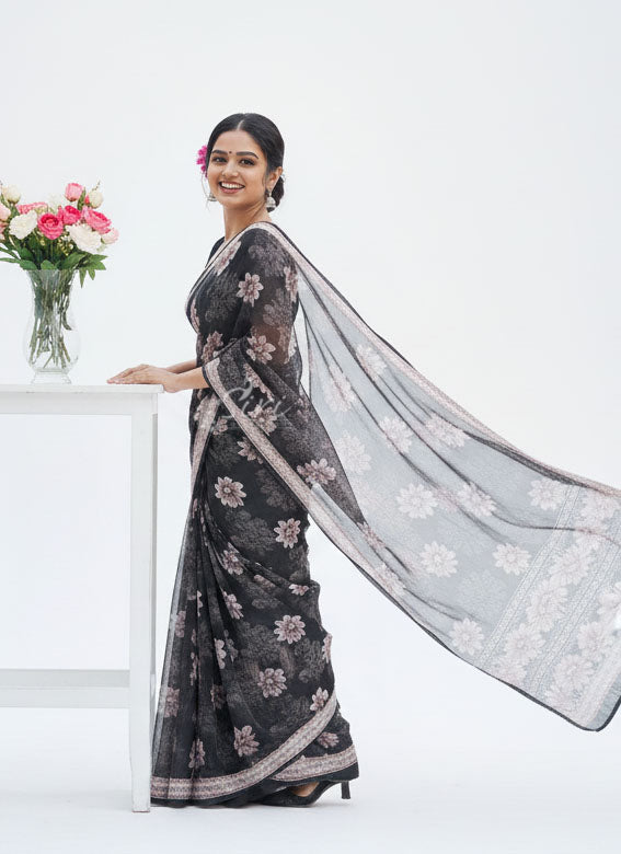 Siri Sarees Digital Print Soft Siri Chiffon Saree with Blouse