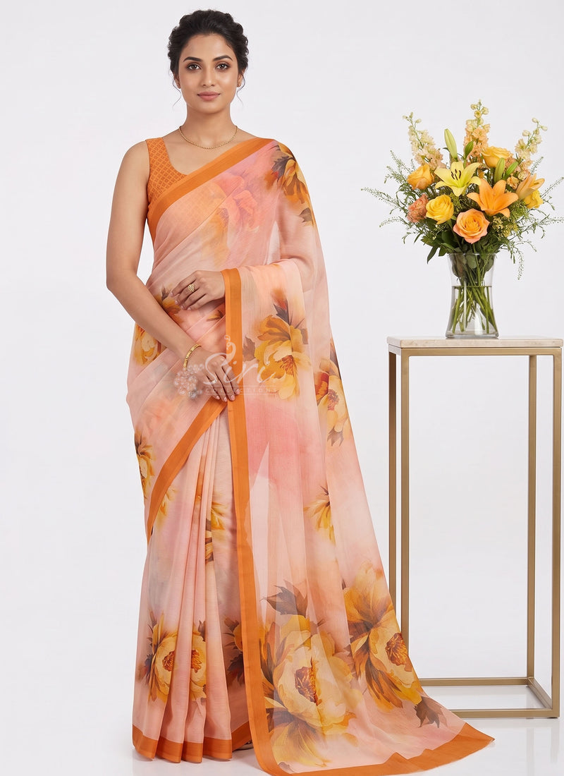 Digital Print Soft Siri Chiffon Saree with Blouse