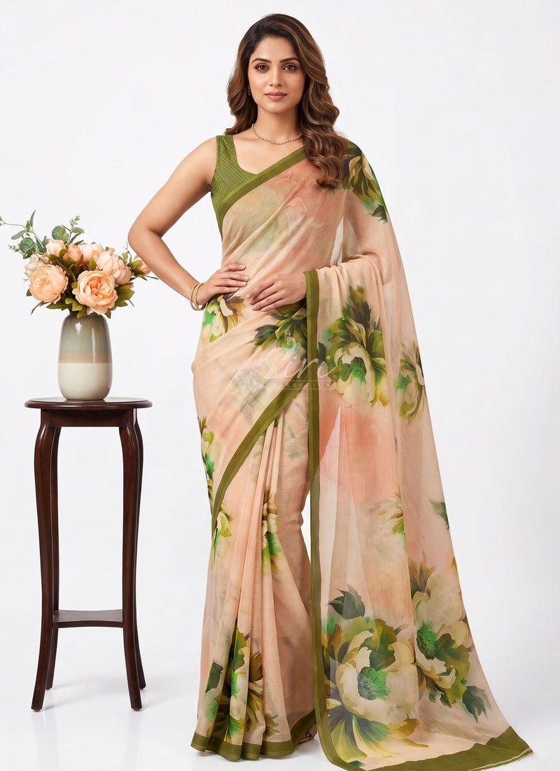 Digital Print Soft Siri Chiffon Saree with Blouse