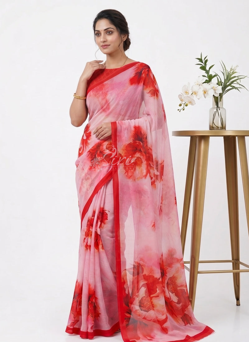 Digital Print Soft Siri Chiffon Saree with Blouse