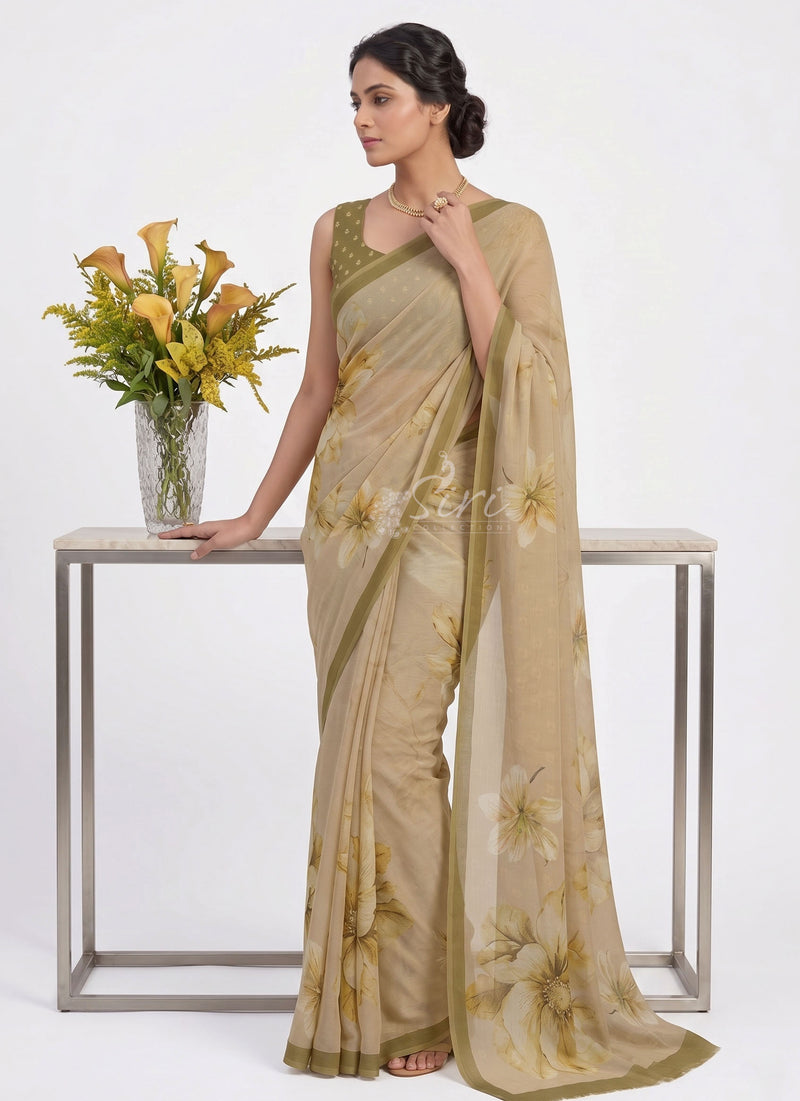 Digital Print Soft Siri Chiffon Saree with Blouse