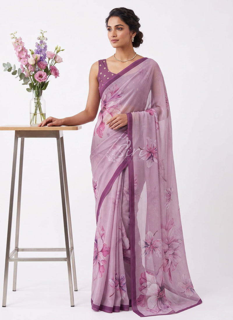 Digital Print Soft Siri Chiffon Saree with Blouse