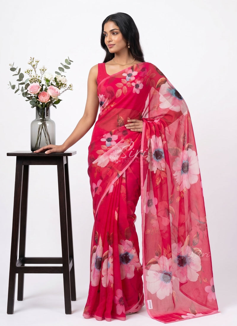 Siri Sarees Digital Print Soft Siri Chiffon Saree