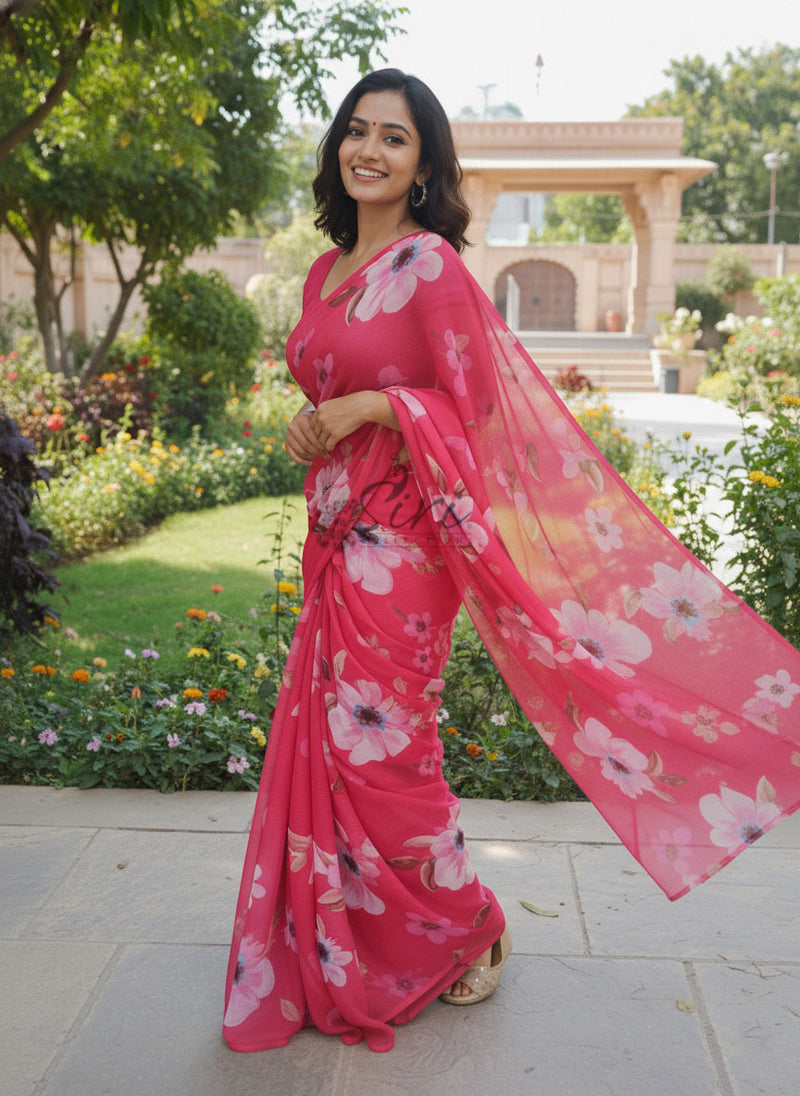 Siri Sarees Digital Print Soft Siri Chiffon Saree