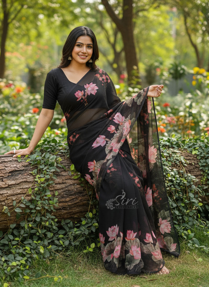 Siri Sarees Digital Print Soft Siri Chiffon Saree