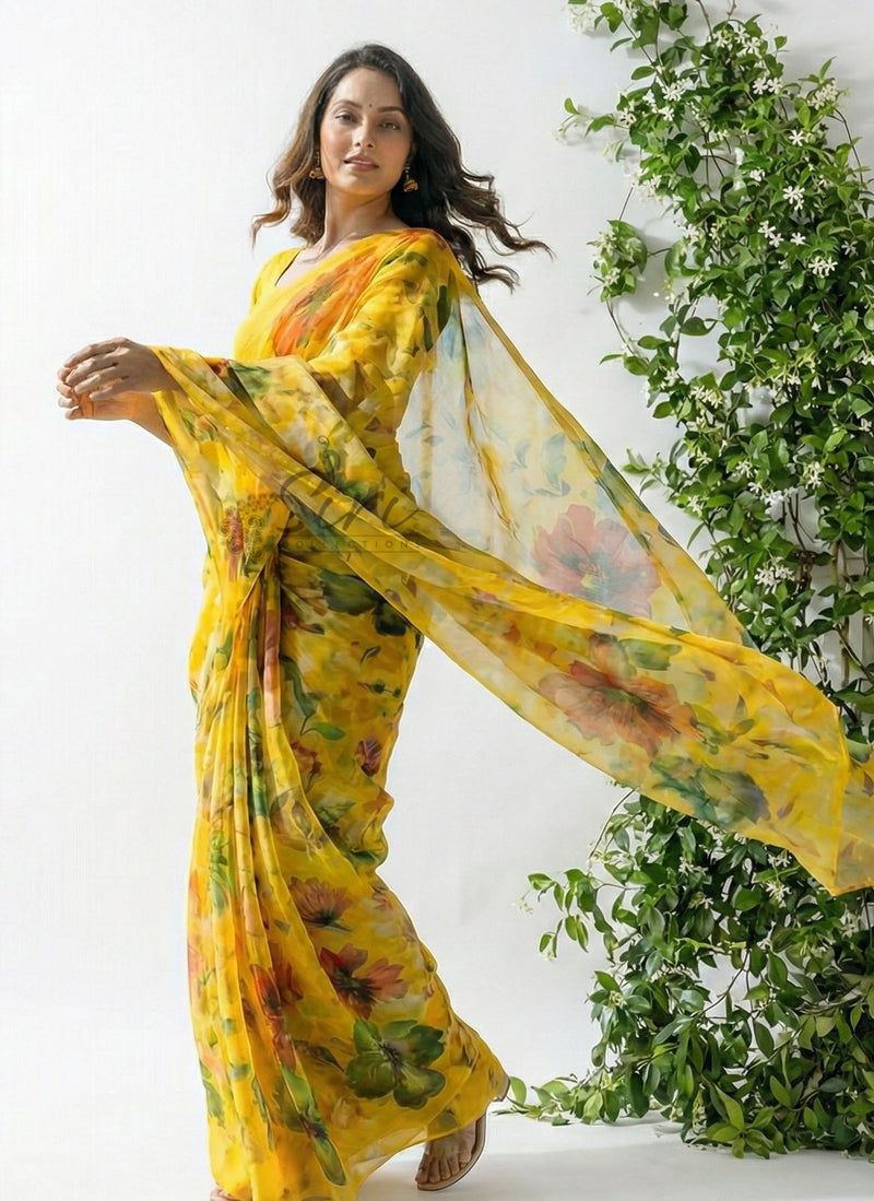 Siri Sarees Latest Digital Print Soft Siri Chiffon Saree