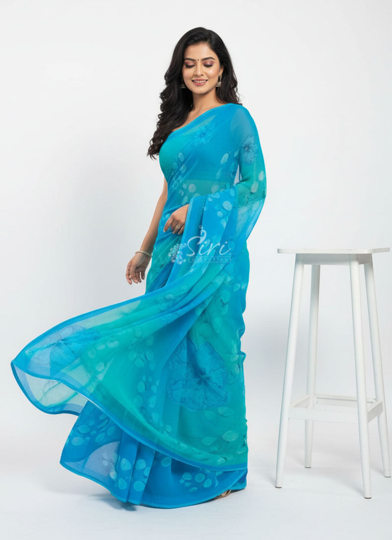 Digital Print Soft Siri Chiffon Saree with Blouse