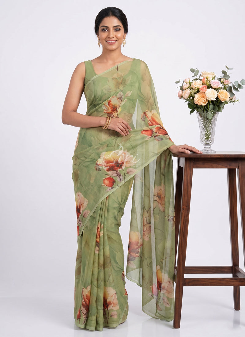 Siri Sarees Latest Digital Print Soft Siri Chiffon Saree
