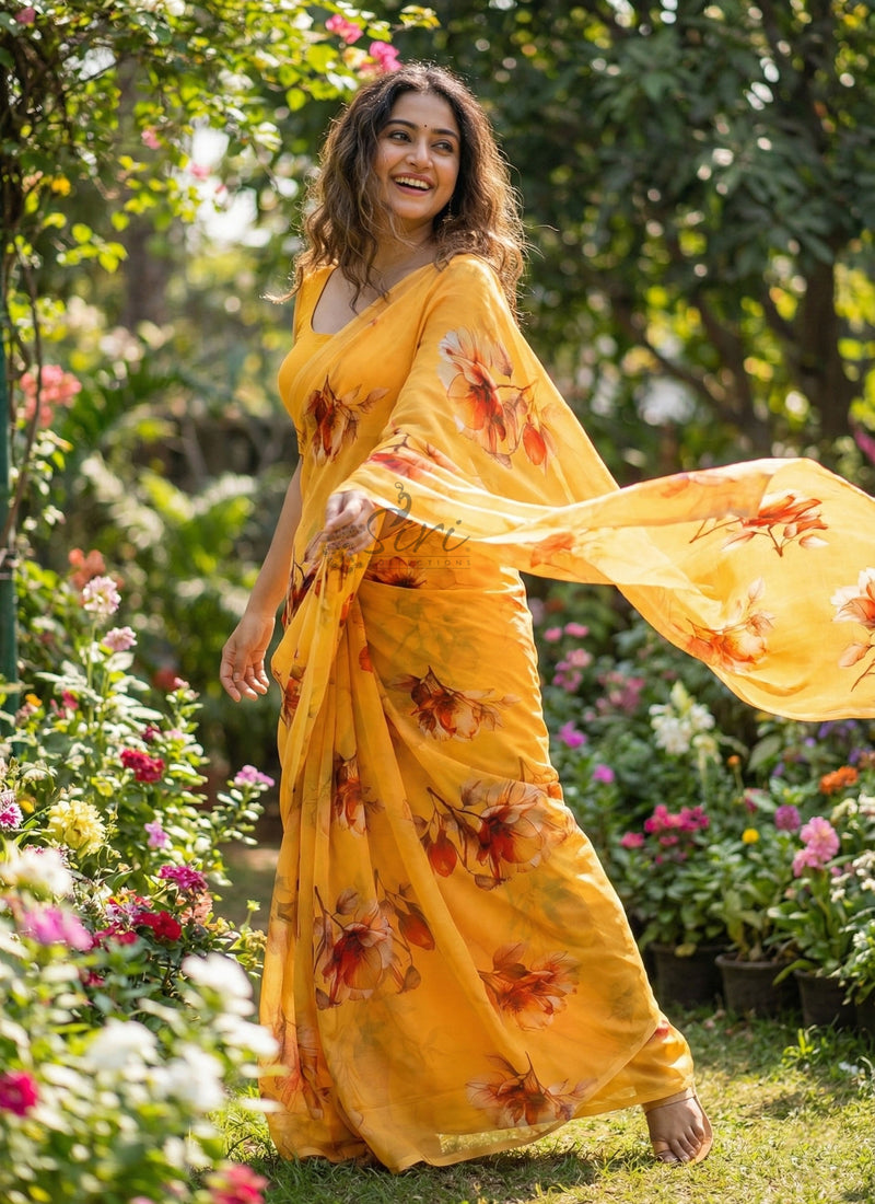 Siri Sarees Latest Digital Print Soft Siri Chiffon Saree