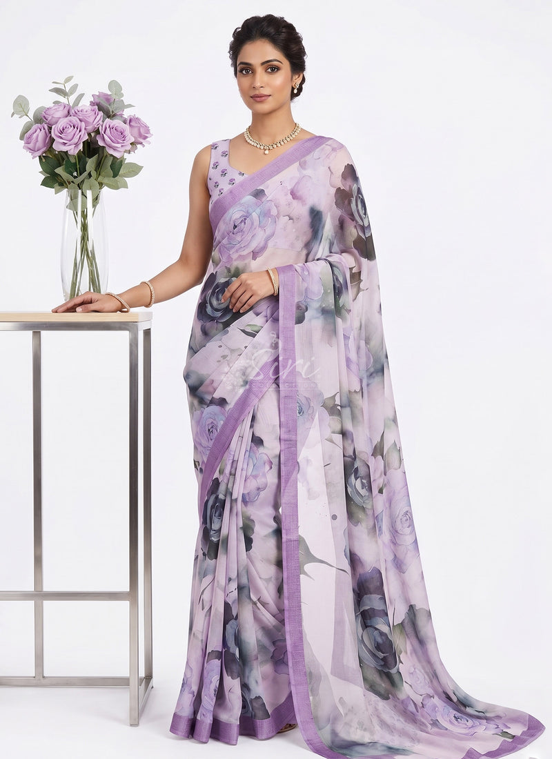 Exclusive Digital Print Soft Siri Chiffon Saree with Blouse