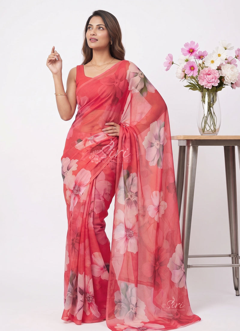 Siri Sarees Latest Digital Print Soft Siri Chiffon Saree
