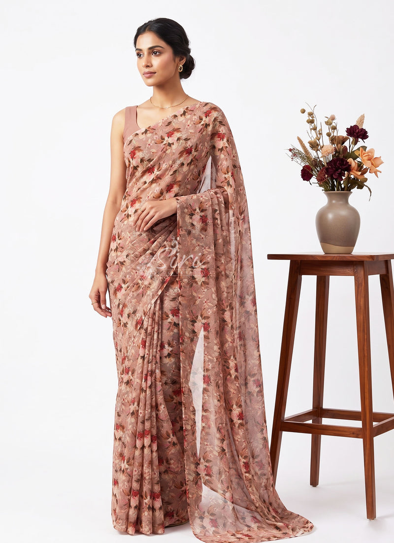 Siri Sarees Latest Digital Print Soft Siri Chiffon Saree
