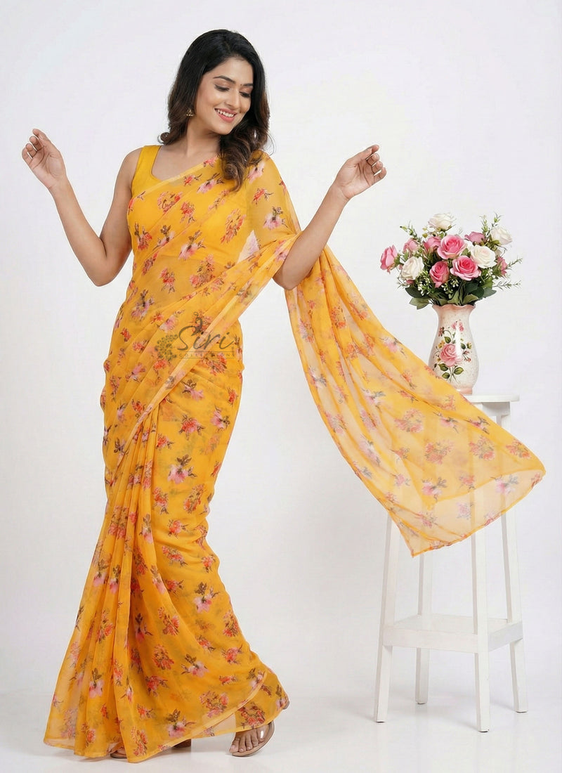 Beautiful Latest Digital Print Soft Siri Chiffon Saree