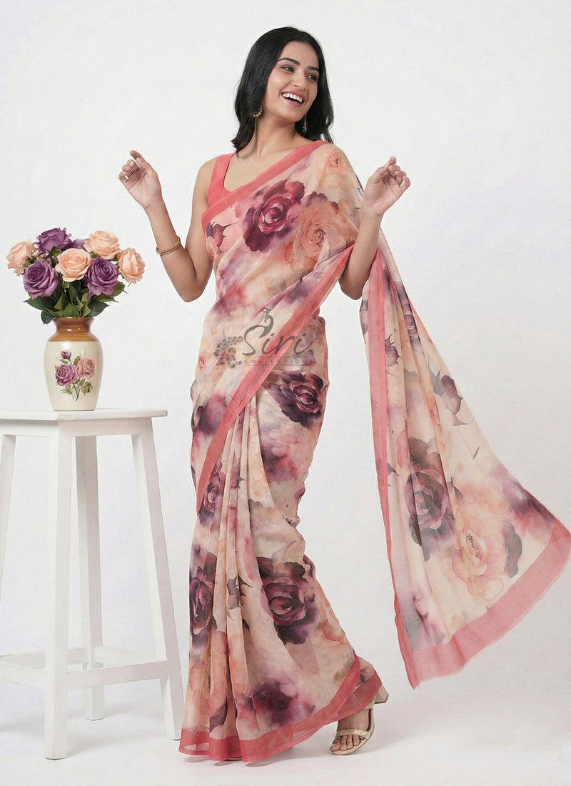 Latest Digital Print Soft Siri Chiffon Saree with Blouse