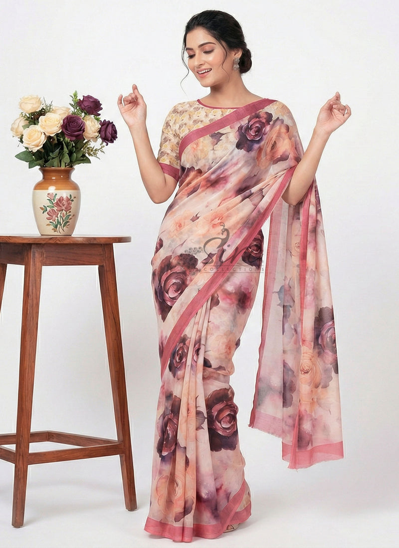 Latest Digital Print Soft Siri Chiffon Saree with Blouse