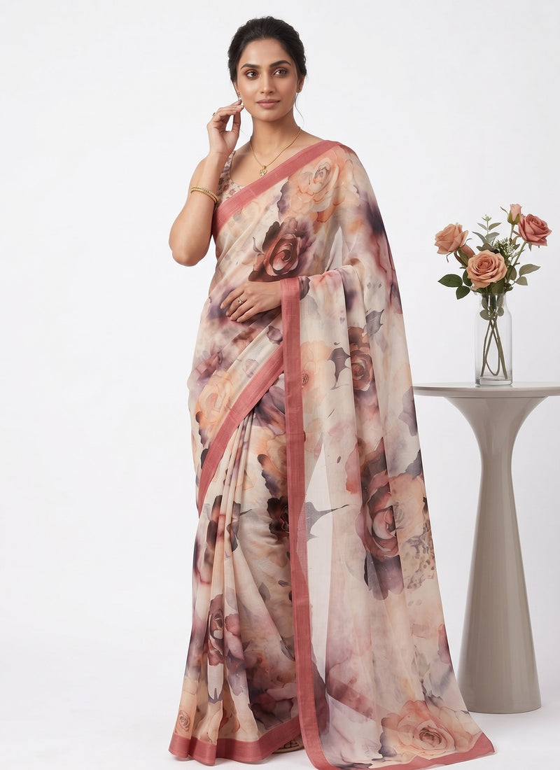 Exclusive Digital Print Soft Siri Chiffon Saree with Blouse