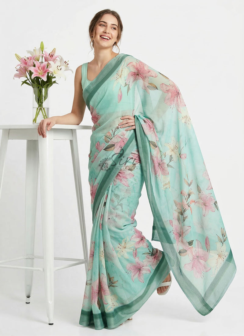 Latest Digital Print Soft Siri Chiffon Saree with Blouse